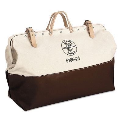 Klein Tools 510524 No. 8 Canvas High-Bottom Tool Bag, No Interior Pockets, 6 in W x 15 in H x 24 in L, Natural/Brown