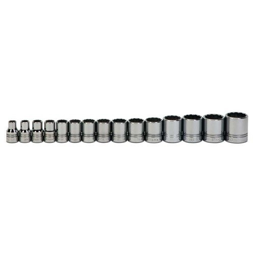 Socket Set, 15 Pieces, 1/2 Inch Dr, 12 Point, 1/2 Inch Size