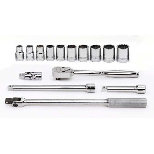 Socket/Tool Set, 15 Pieces, 12-Point, 1/2 Inch Dr