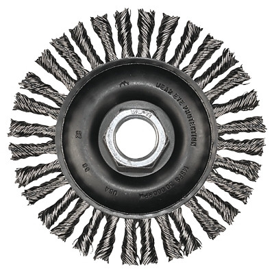 Advance Brush 82186 Stringer Bead Twist Knot Wheel, 4 dia x 3/16 W, .02 Carbon Steel, 5/8 in to 11 Arbor