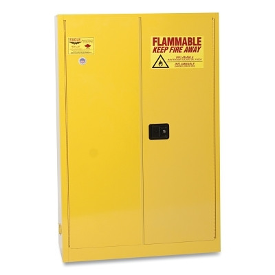 Eagle 1947X Flammable Liquid Safety Cabinet 45 Gallon Two Door Two Shelf Yellow