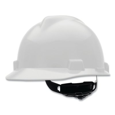 MSA 477477 V-Gard Slotted Full Brim Hat White Small with Staz-On Suspension