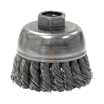 Weiler 13284 Single Row Heavy-Duty Knot Wire Cup Brush, 2 3/4 in Dia., 3/8-24 UNF, .02 Steel
