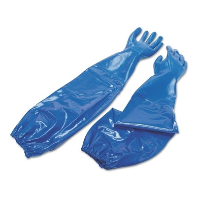 North by PIP NK803ES10 Nitri-Knit Supported Nitrile Gloves, Elastic Extended Cuff, Interlock Lined, Size 10, Blue