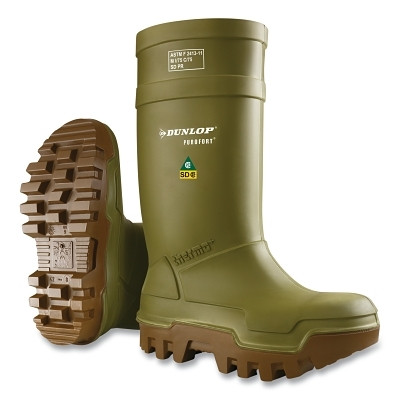Dunlop Protective Footwear E662843.07 Purofort Thermo+ Rubber Boots, Steel Toe, Men's 7, 16 in Boot, Polyurethane, Green/Brown
