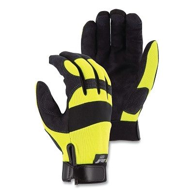 Majestic 2137HY/10 Armor Skin Mechanics Gloves with Knit Back, Armor Skin, 10/Large, Black/Hi-vis Yellow, Velcro Cuff