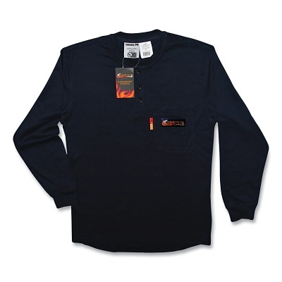 Comeaux 19232FR FR Treated Henley Shirt Long Sleeve Navy Size Large