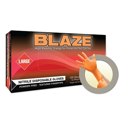 MICROFLEX N484 Blaze N48 Nitrile Exam Gloves, Beaded Cuff, Unlined, X-Large, Orange, 5 mil