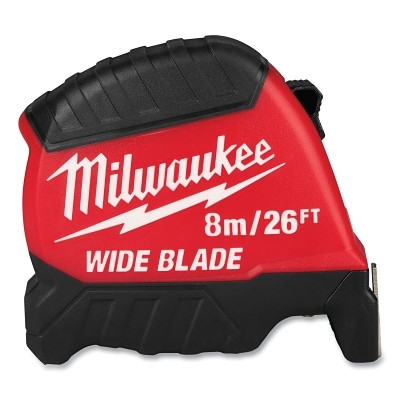 Milwaukee Tool 48-22-1226 Wide Blade Tape Measure, 8 m/26 ft, Metric/SAE, Red/Black