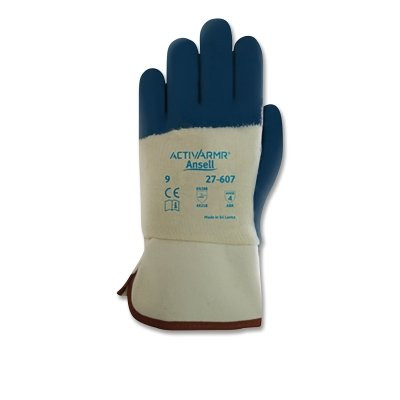 ActivArmr 207310 27-607 Heavy-Duty Nitrile Coated Gloves, Size 8, Blue/White