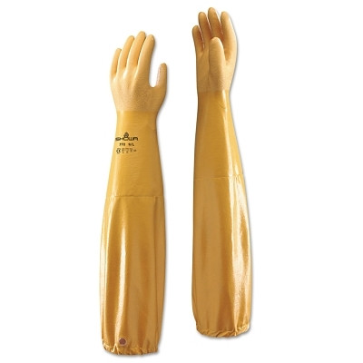 SHOWA 772XL10 772 Nitrile Gloves, Gauntlet Cuff, Cotton/Polyester Lining, X-Large, Yellow, 20 mil