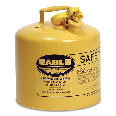 EAGLE UI50SY Safety Can, Type I, 5 gal, 24-ga Galvanized Steel, Diesel, Yellow