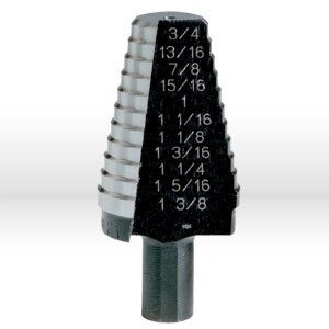 Irwin Drill Bit Set, Size: 13/16" minimum diameter, 1-3/8" maximum diameter, 1/16" incremental diameter, 1/2" shank, Number of holes: 10, Brand: UNIBIT MAX Material thickness: 1/8"