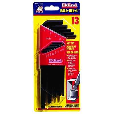 Eklind Tool 13213 Ball-Hex-L Key Set, 13 per Holder, Hex Ball, Inch, Long Arm