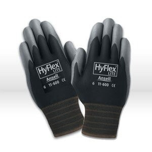 HyFlex Gloves, Light Duty, Coated, Multi-Purpose, Palm Coated, Black Polyurethane, Knitwrist, Size: 10, Packaging Qty: 12 pr/bg - 12 bg/cs