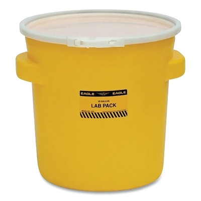 EAGLE 1652 Poly Drum, Lab Pack, Plastic Lever-Lock Lid, Yellow, 20 gal