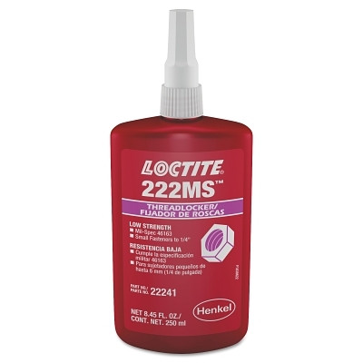 Loctite 135335 222MS Threadlocker, Low Strength/Small Screw, 250 mL, 1/4 in dia or Smaller, Purple