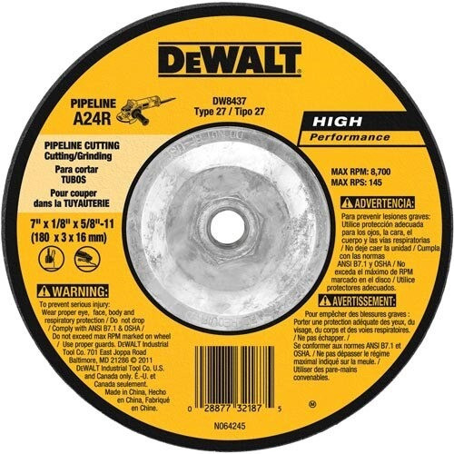 DeWalt Bonded Abrasive, 7" x 1/8" x 5/8"-11 Pipeline Cutting/Grinding Wheel