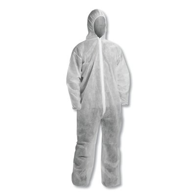 KleenGuard 67304 KGA10 Lightweight Coverall, Hooded, Zip Front, Elastic Wrist and Ankle, White, 4X-Large