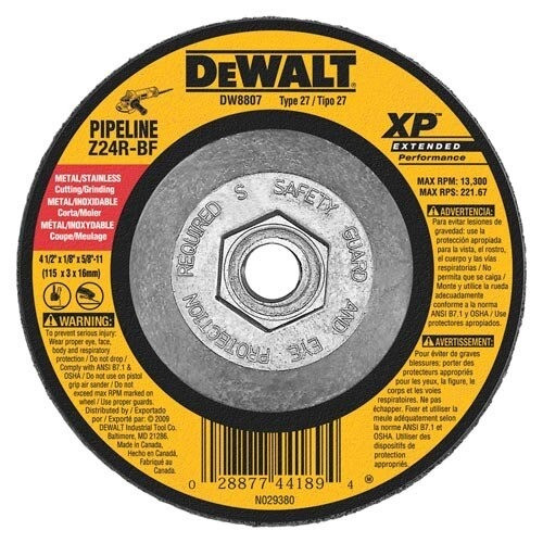 DeWalt Bonded Abrasive, 4-1/2" x 1/8" x 5/8"-11 Zirconia Abrasive