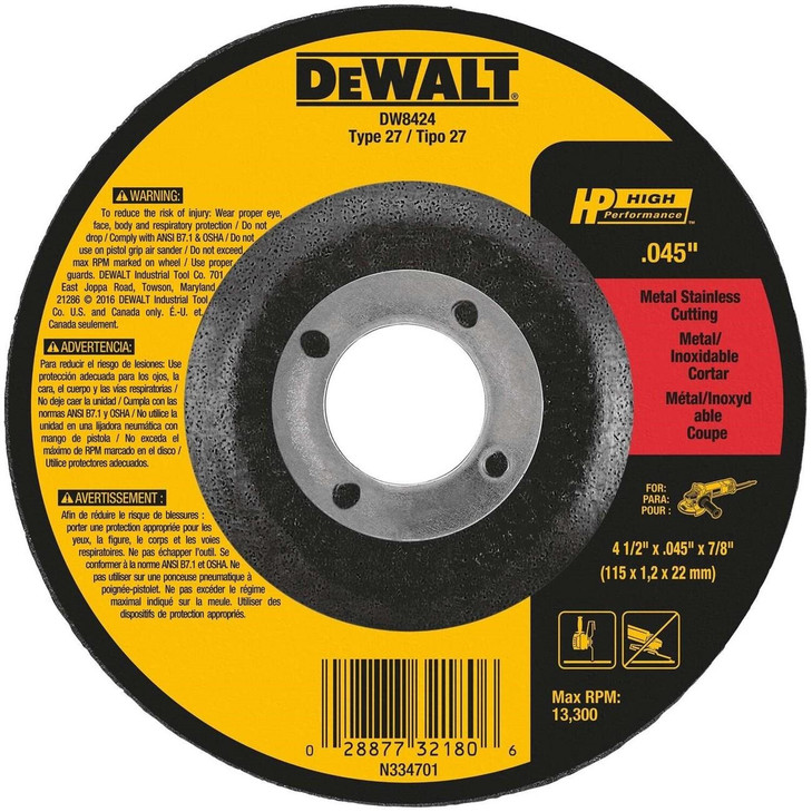 DeWalt Bonded Abrasive, 6" x .045" x 7/8" Thin Cutting Wheel DCW