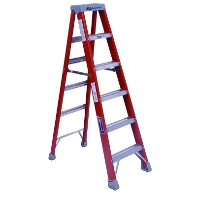 Louisville Ladder FM1506 FM1500 Series Fiberglass Twin Front Ladder, IA, 6 ft x 22-1/2 in W, 300 lb Capacity