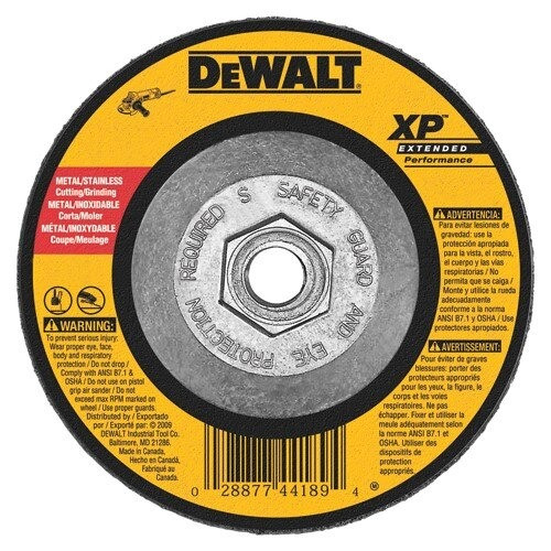 DeWalt Bonded Abrasive, 4-1/2" x 1/4" x 5/8"-11 Zirconia Abrasive