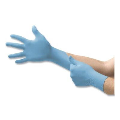 TouchNTuff 105082 92-675 Nitrile Powder-Free Disposable Gloves, Textured Fingers, 4.3 mil Palm/5.5 mil Fingers, Medium, Blue