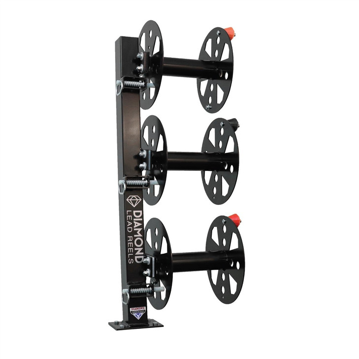 Welding Lead Reel, HD, 12 ", Black, Steel, Fixed Base Triple
