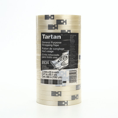 3M Tartan 7000028886 Tartan Filament Tape 8934, 18 mm W, 55 m L, 100 lb, Transparent