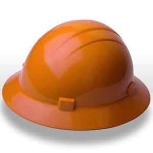 Safety Helmets, Americana Full Brim Safety Helmets HAT STYLE:  4-POINT NYLON SUSPENSION WITH SLIDE-LOCK ADJUSTMENT, Orange