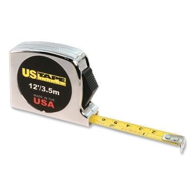 U.S. Tape 56737 Classic Series Tape Measure, 12 ft L Blade, 1/2 in W, Metric/10ths, Chrome/Yellow