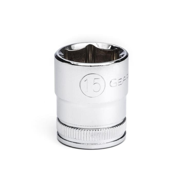 Socket, 3/8 Inch Drive, 6 Point, Full Polish Chrome, 15 MM