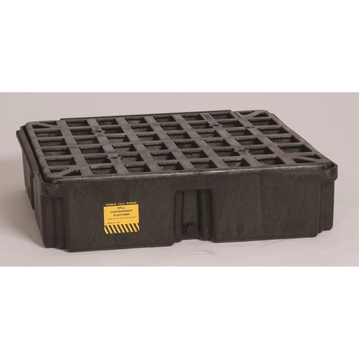 Eagle Manufacturing 1 Drum Modular Platform - Black with Drain, 15 Gal capacity, Black, 2,000 lb load, Size: 26" x 26-1/4" x 6-1/2", Wt: 16 lbs