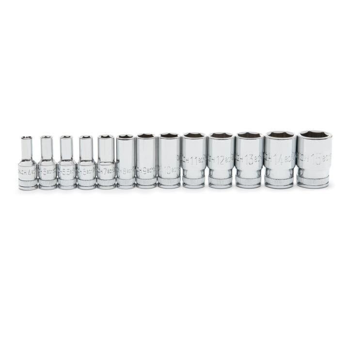 Socket Set, 1/4 Inch Drive, 6 Point, 15MM, Mid Length, 13 Pc