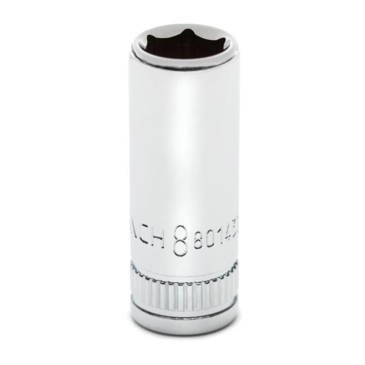 Socket, 1/4 Inch Drive, 6 Point, 8 MM, Full Polish Chrome