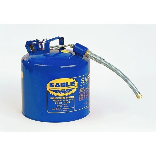 TYPE II SAFETY CANS-GAVANIZED STEEL, Blue - w/7/8" O.D. Flex Spout, CAPACITY: 5 Gal, NOTE: TYPE II SAFETY CANS ARE ALSO AVAILABLE IN RED & YELLOW AT SAME PRICE AS Blue CANS