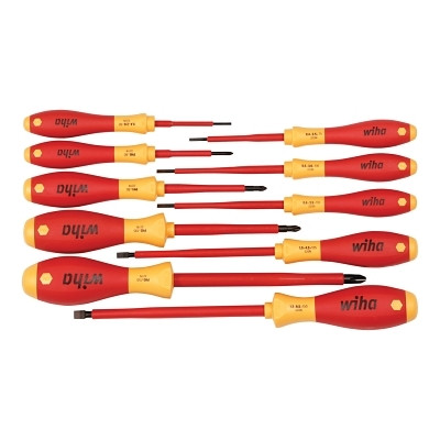 Wiha Tools 32093 SoftFinish Insulated Screwdriver Set, Metric, Includes 4-Phillips/6-Slotted, 10-Pc