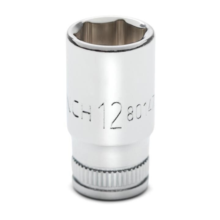 Socket, 1/4 Inch Drive, 6 Point, 12 MM, Full Polish Chrome