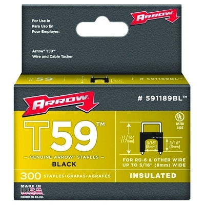 Arrow Fastener 591189BL T59 Type Staples, 5/16 in L x 5/16 in W, Black