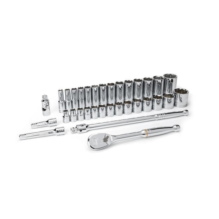 Mechanics Tool Set, 1/2 Inch Drive Tang, 6 Point, 33 Pc