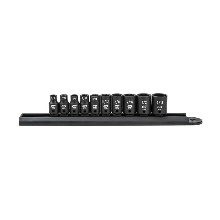 Impact Socket Set, 1/4 Inch Drive, 6 Point, 9/16 Inch, 10 Pc
