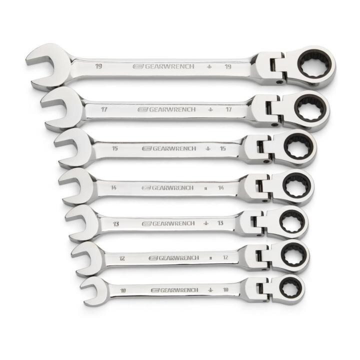 Ratcheting Flex Combination Wrench Set, 19MM, 7 Pc