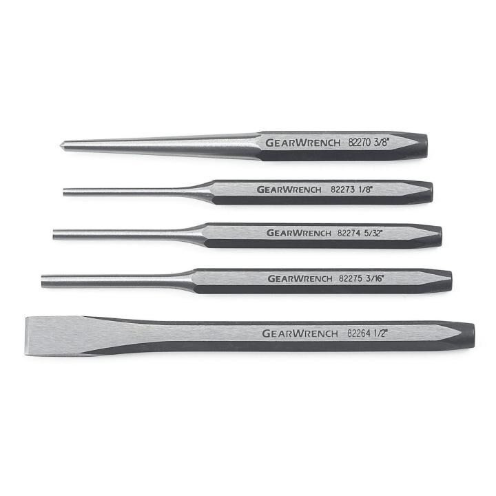 Punch and Chisel Set, Phosphate Coated, Alloy Steel, 5 Pc