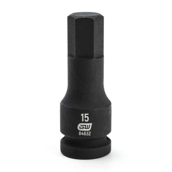 Impact Bit Socket, 1/2 Inch Drive, Hex, 15 MM, Standard