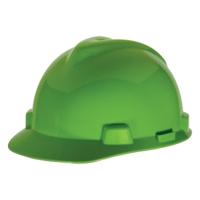 MSA 10035212 V-Gard 500 Protective Cap, 4 Point Fas-Trac, Slotted, Hi-Viz Lime Green