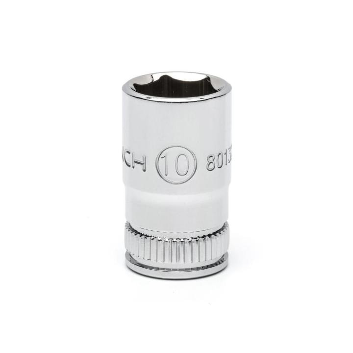 Socket, 1/4 Inch Drive, 6 Point, Full Polish Chrome, 10 MM