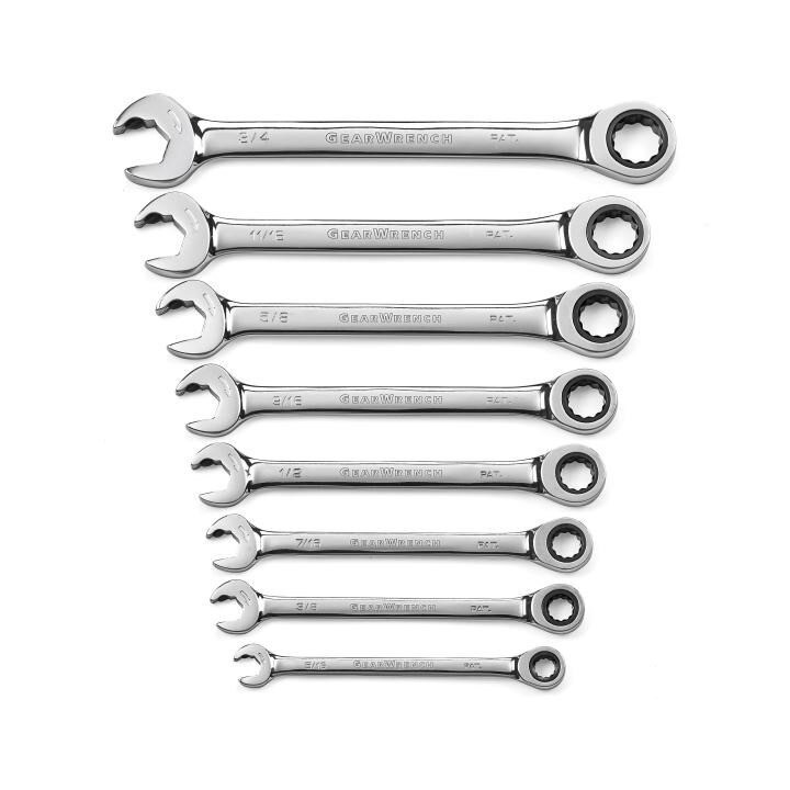 Combination Open End Ratcheting Wrench Set, 12 Point, SAE