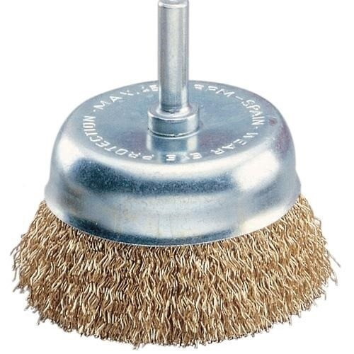 2" DIY Stem Mounted Crimped Wire Cup Brush, .012" Steel, 1/4" Shank, Clamshell Package