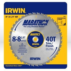 Irwin Table Saw Blade, Size: 8"-8-1/4" x 40T Trimming/Finishing, Arbor: Universal, Packaging: Carded